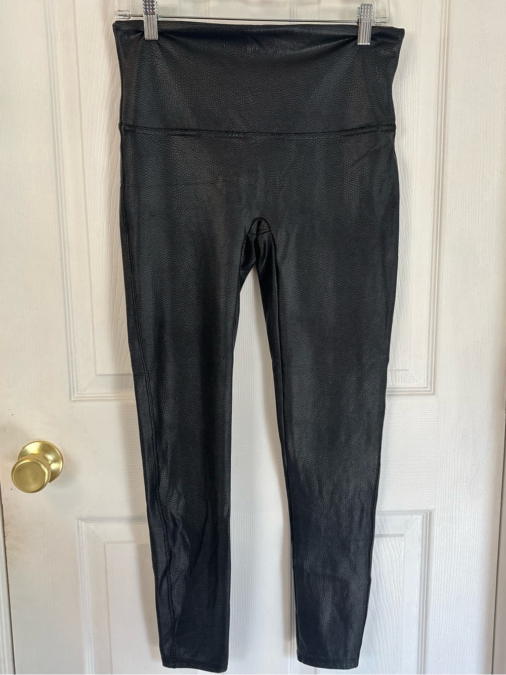 SPANX Black Textured Faux-Leather Leggings